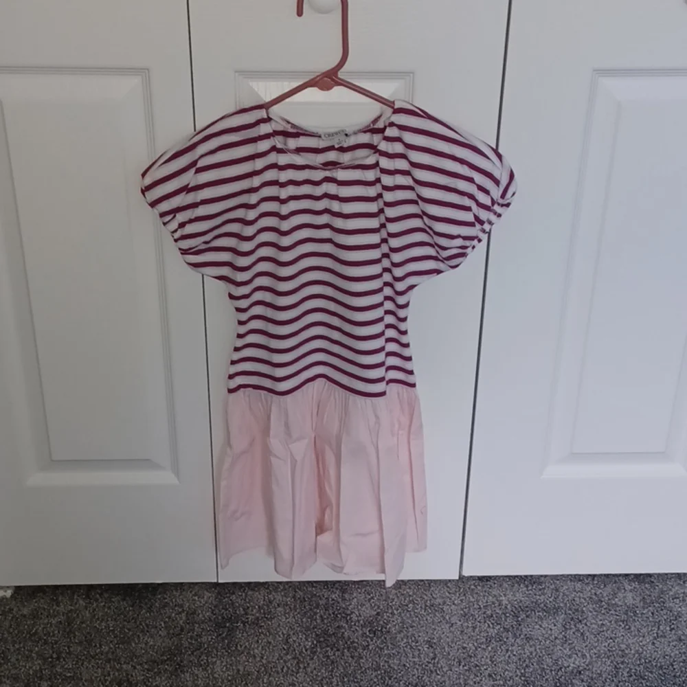 New J. Crew Crewcuts Girls Bubble-Sleeve  Mixy Dress in Stripe Deep Mulberry 8